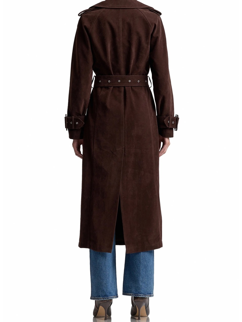 Double Breasted Faux Suede Trench Coat - Picture 3 of 8